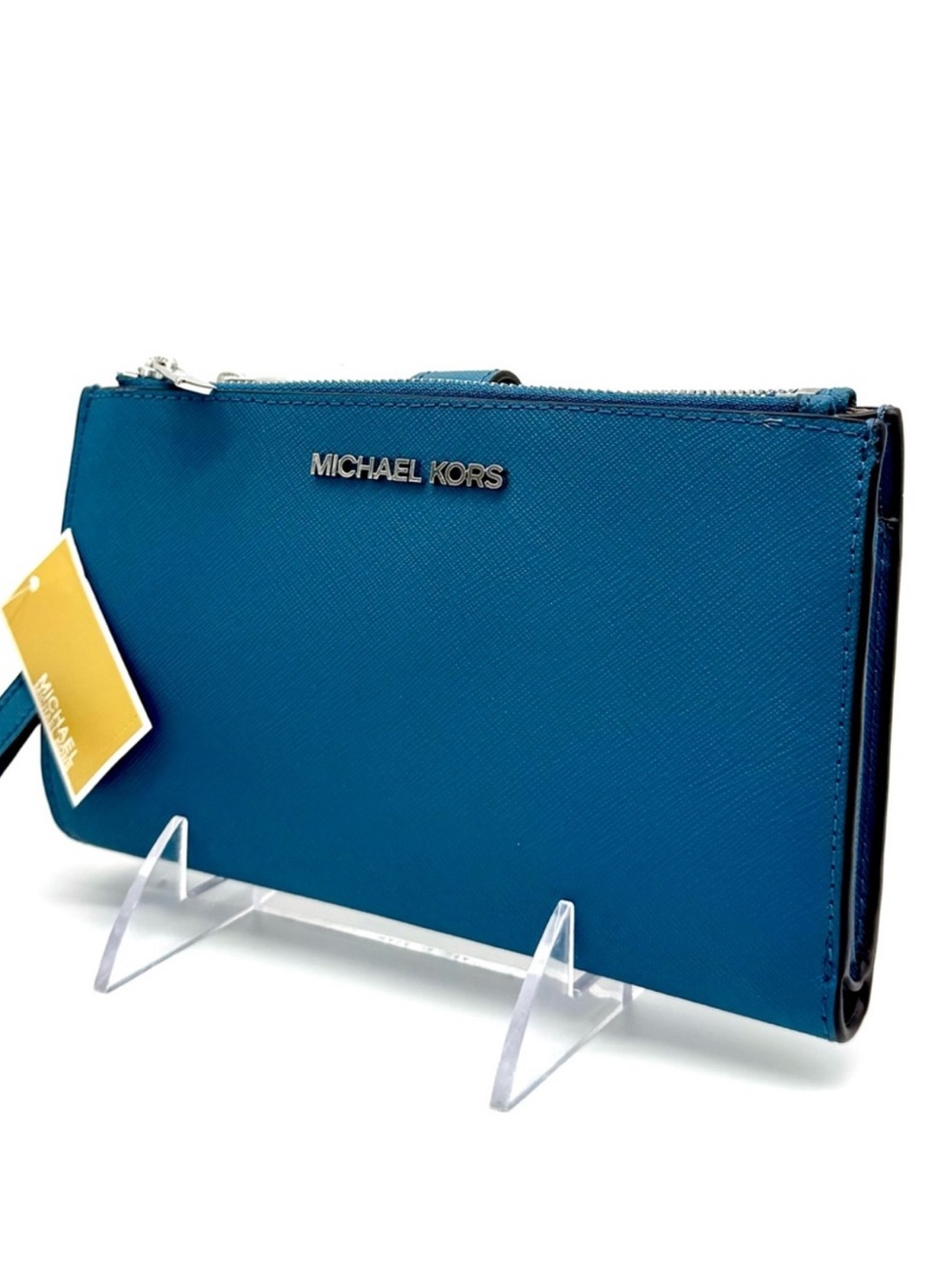 Michael Kors Large Jet Set Travel Logo Double Zip Wallet Teal
